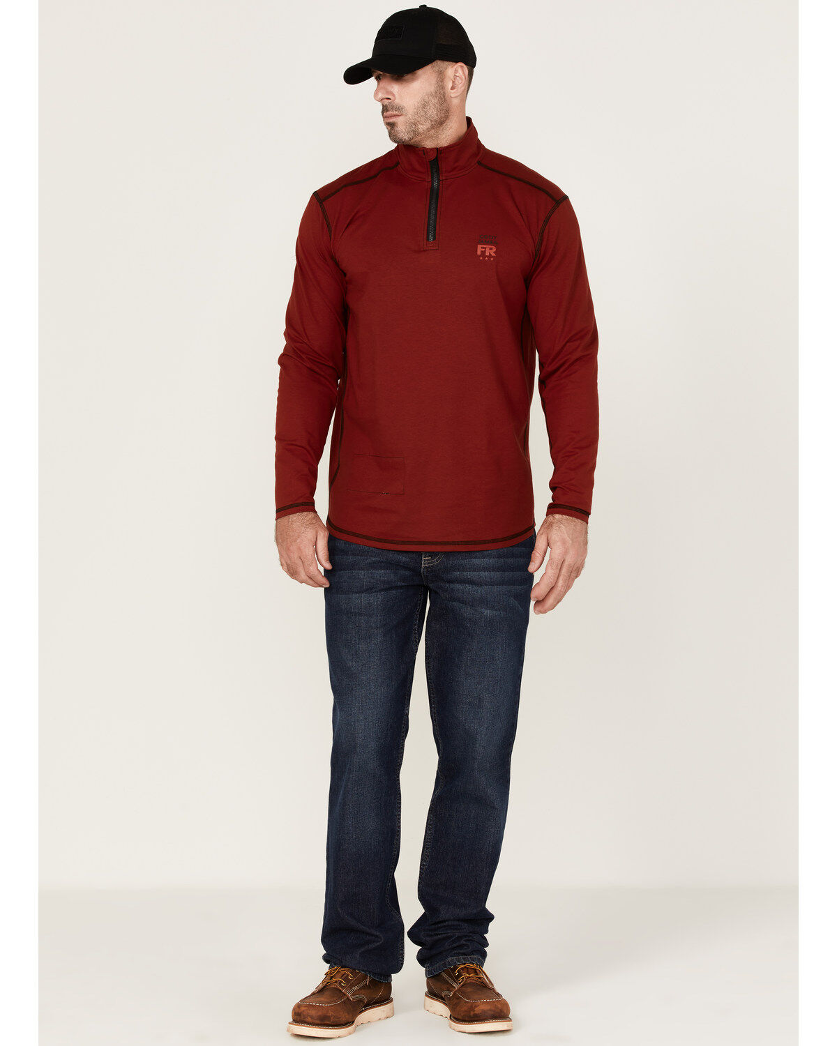 Image #2 - Cody James Men's FR Knit 1/4 Zip-Front Work Pullover, Dark Red, hi-res