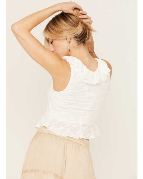 Image #4 - Miss Me Women's Textured Ruffle Tank Top , White, hi-res