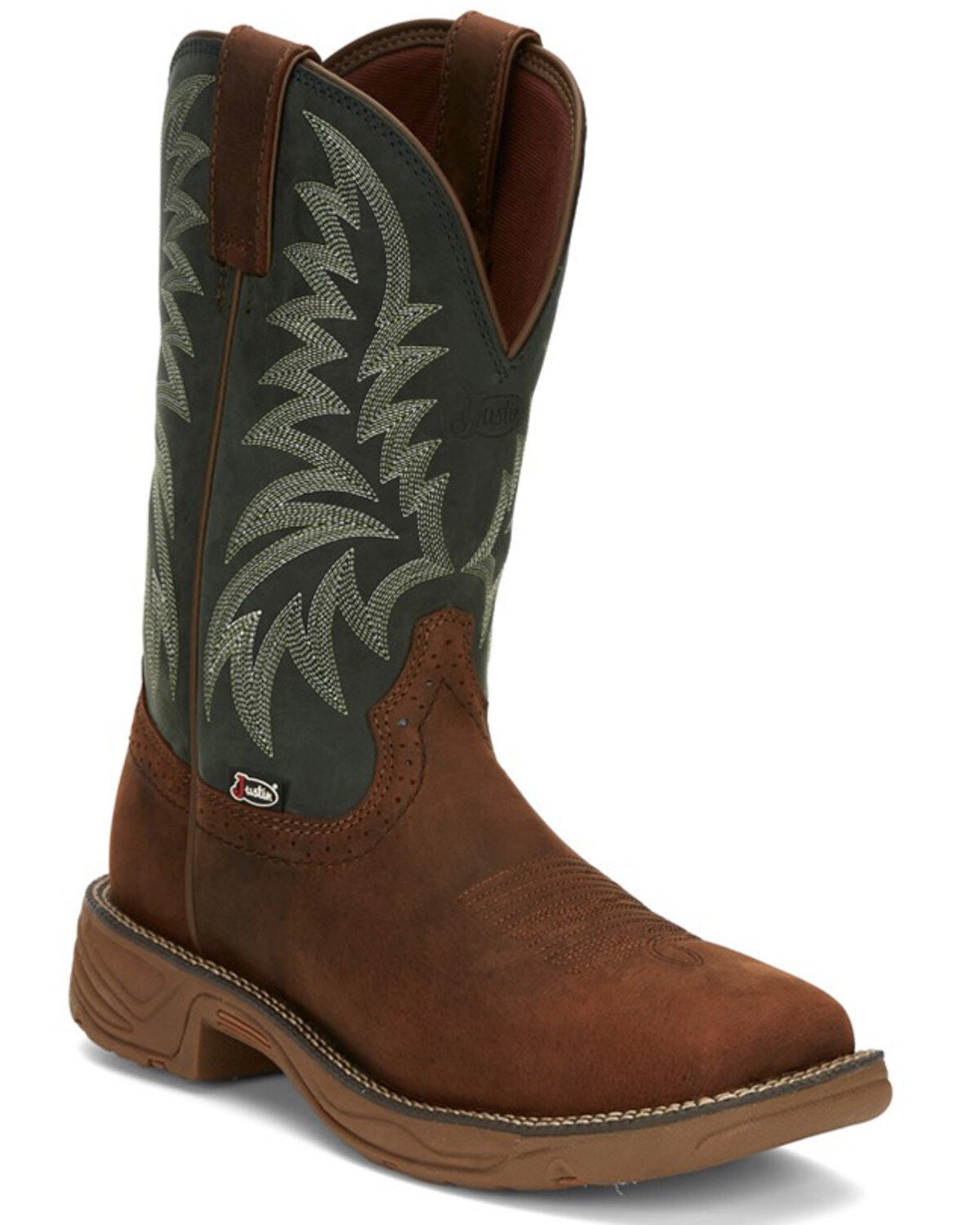 Justin Men's Stampede Rush Short Base Performance Western Boots - Broad Square Toe, Brown, hi-res