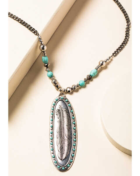 Image #1 -  Shyanne Women's In The Oasis Feather Pendant Necklace , Silver, hi-res