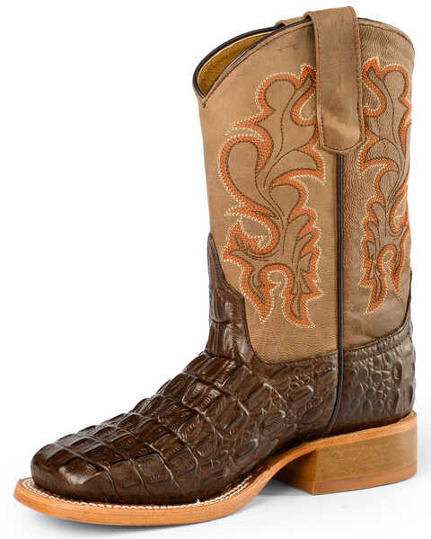 Image #1 - Horse Power Boys' Nile Croc Print Western Boots - Square Toe, Chocolate, hi-res