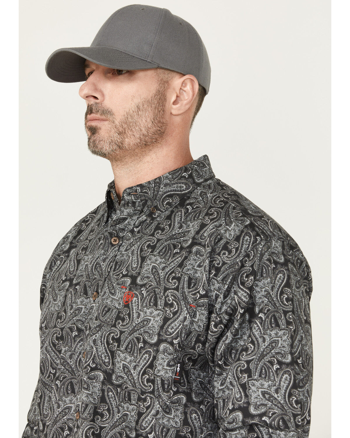 Image #2 - Ariat Men's FR Bogart Classic Fit Long Sleeve Button-Down Work Shirt, Black, hi-res