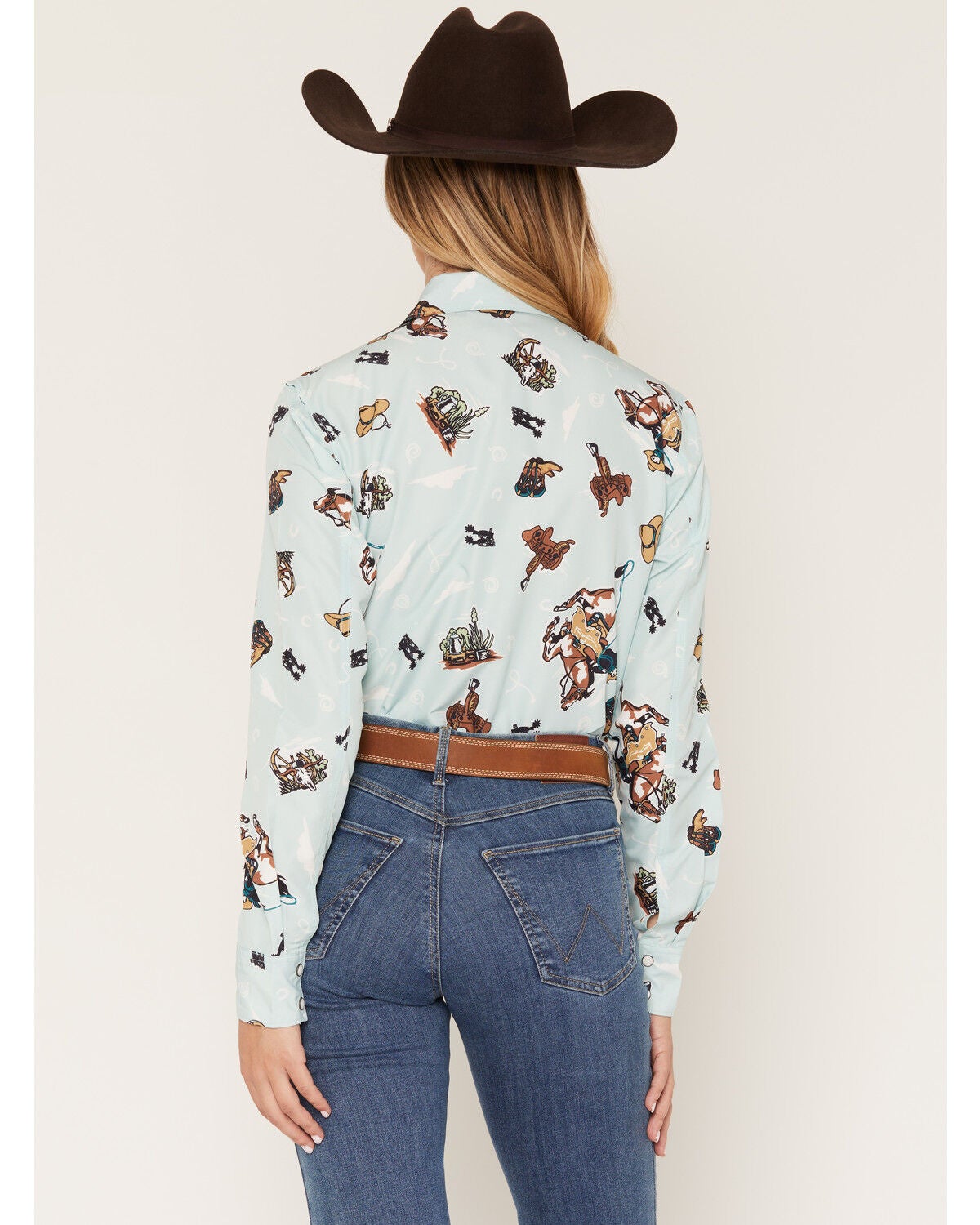 Image #4 - Cruel Girl Women's Horse Conversational Print Long Sleeve Snap Western Shirt, Light Blue, hi-res