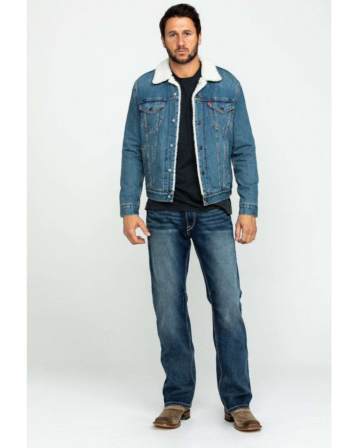 Image #6 - Levi's Men's Juniper Sherpa Lined Trucker Denim Jacket, Blue, hi-res