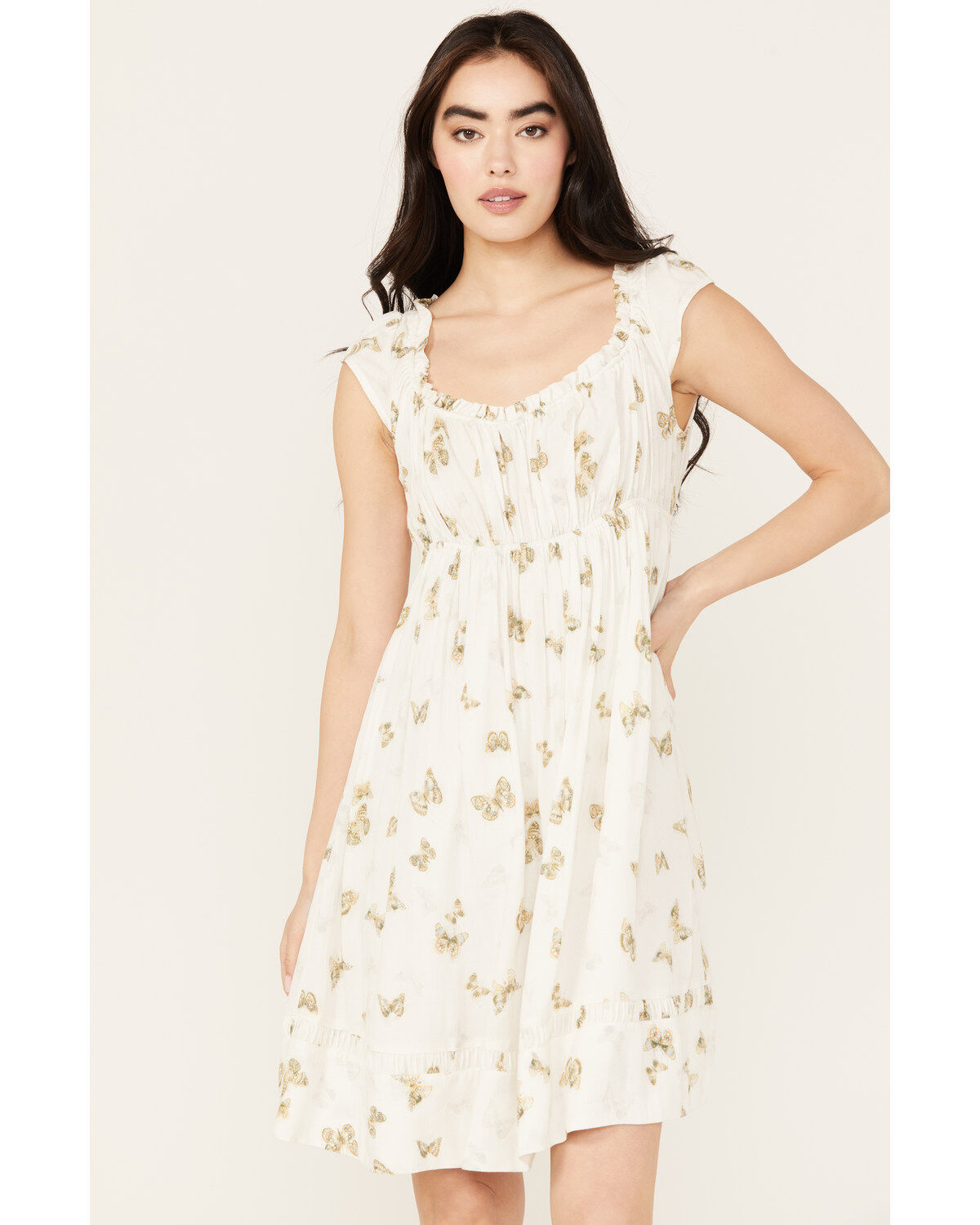 Image #2 - Cleo + Wolf Women's Butterfly Print A-Line Mini Dress, White, hi-res