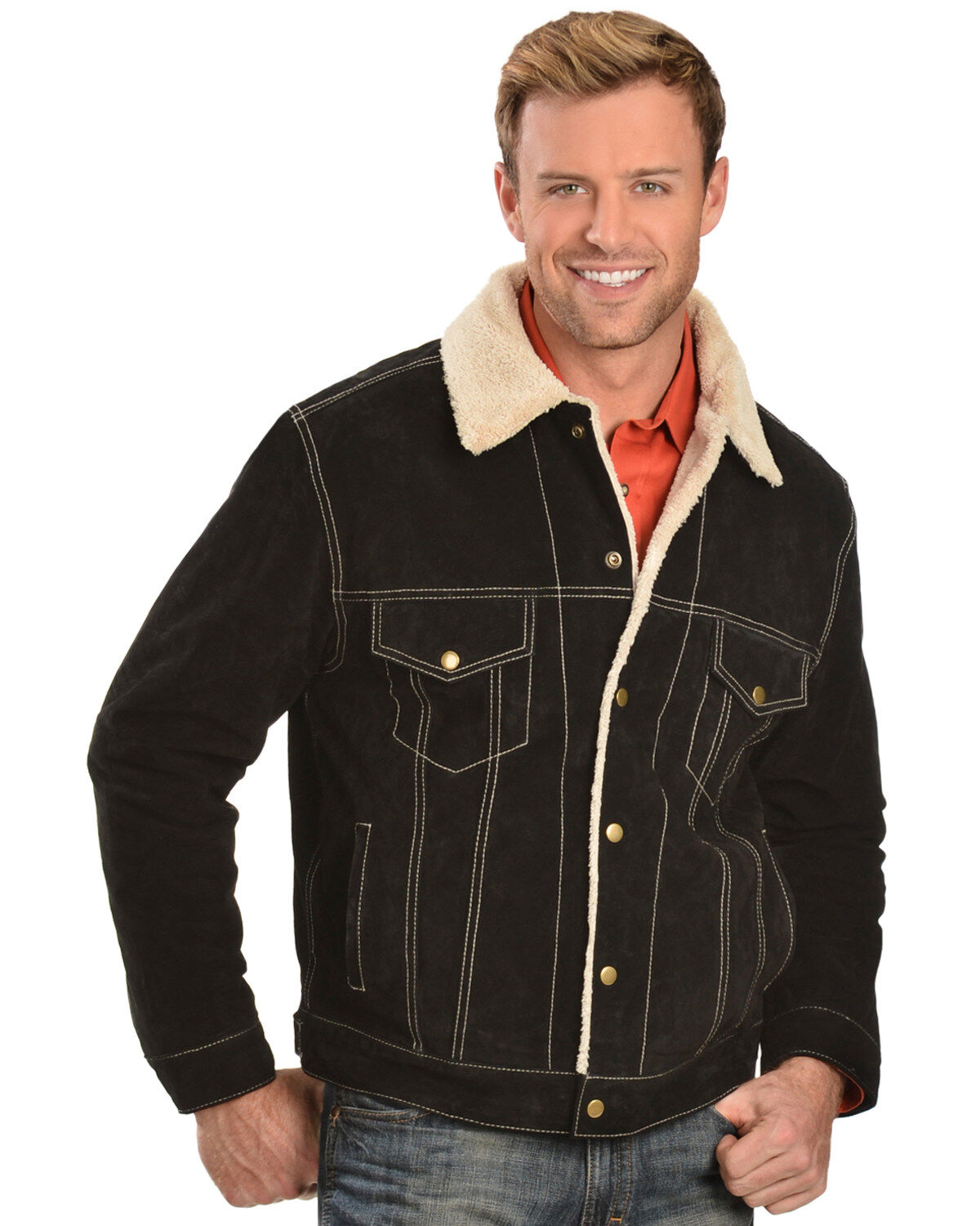 Image #2 - Scully Men's Boar Suede Pilot Jacket, Black, hi-res