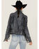 Mauritius Leather Women's Melbourne Denim Fringe Leather Jacket, Blue, hi-res