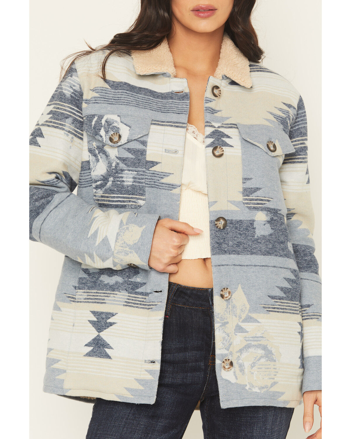 Image #3 - Idyllwind Women's Bluerose Southwestern Floral Print Shera Lined Jacket, Light Blue, hi-res