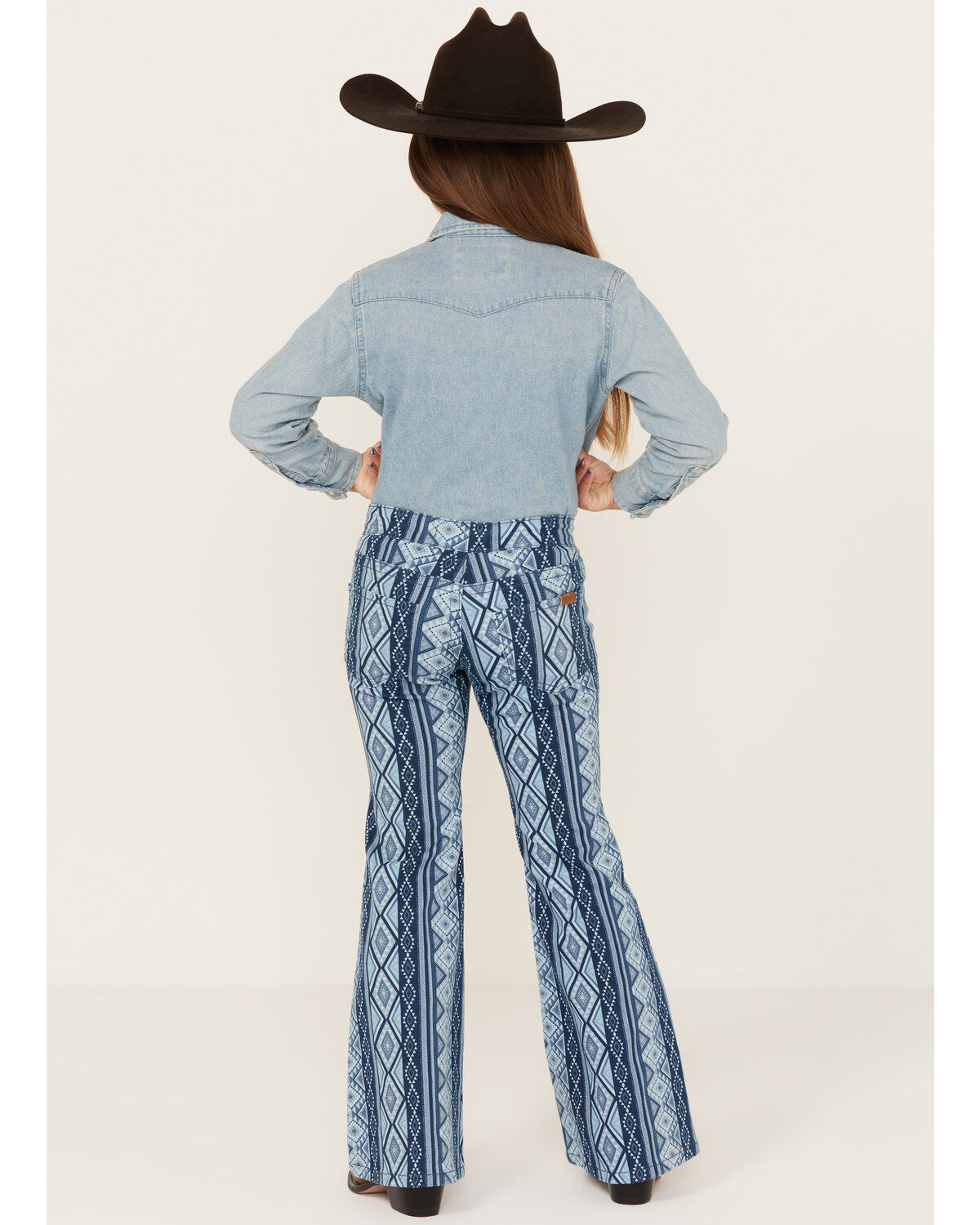Image #3 - Rock & Roll Denim Girls' Medium Wash Southwestern Print Bargain Button Stretch Flare Jeans, Medium Wash, hi-res