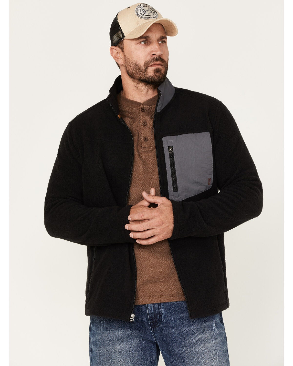 Brothers and Sons Men's Polar Fleece Zip Jacket, Black, hi-res