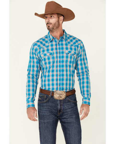 Cody James Men's Briar Patch Plaid Print Long Sleeve Pearl Snap Western Shirt , Teal, hi-res