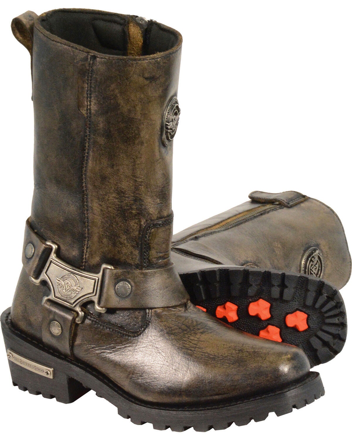 Milwaukee Leather Women's Distressed Brown Classic Harness Boots - Square Toe, Black, hi-res