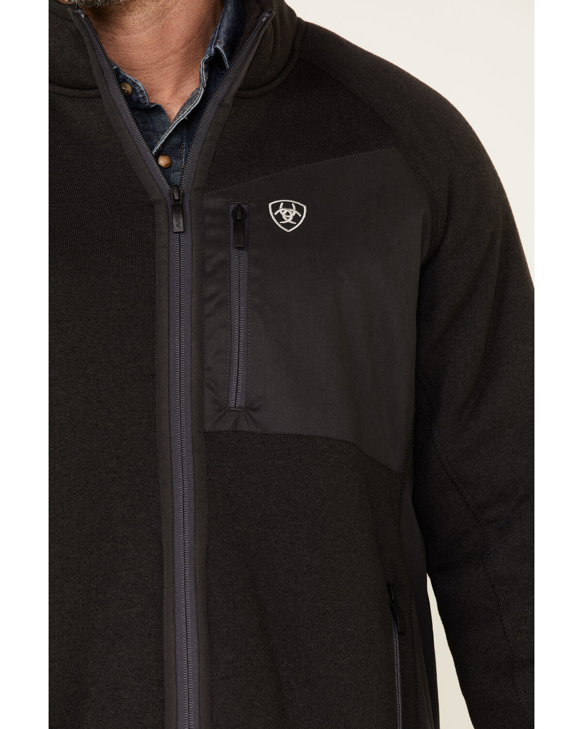Image #3 - Ariat Men's Bluff Jersey Softshell Zip-Front Jacket, Black, hi-res