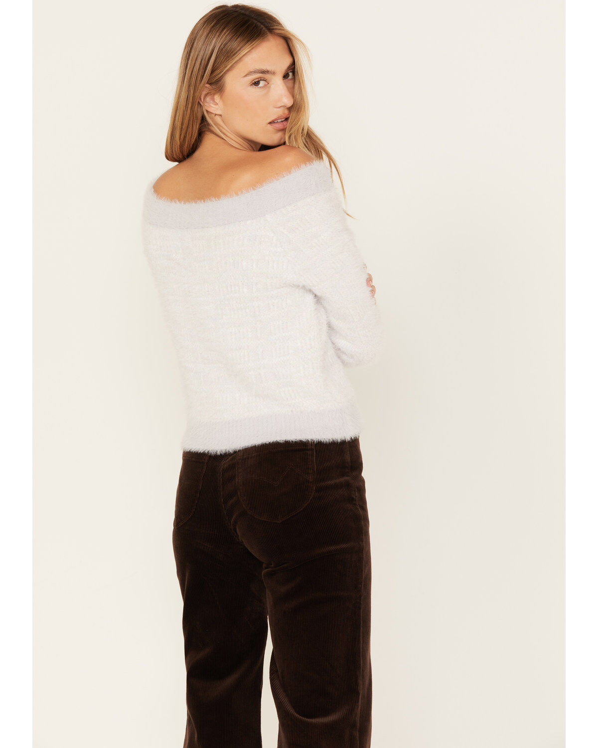 Image #4 - Cleo + Wolf Women's Fuzzy Yarn Sweater, Light Purple, hi-res