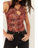 Beyond The Radar Women's Animal Print Mesh Tank, Rust Copper, hi-res