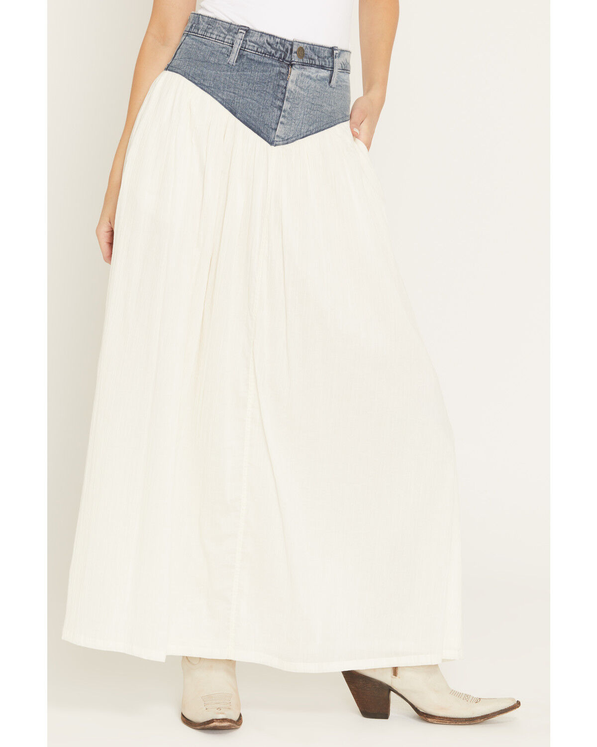 Image #2 - Show Me Your Mumu Women's Joni Denim Waistband Maxi Skirt, Cream, hi-res