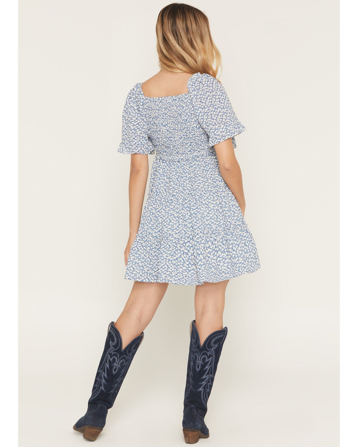 Product Name:  Yura Women's Boot Barn Exclusive Floral Print Smocked Front Tiered Mini Dress