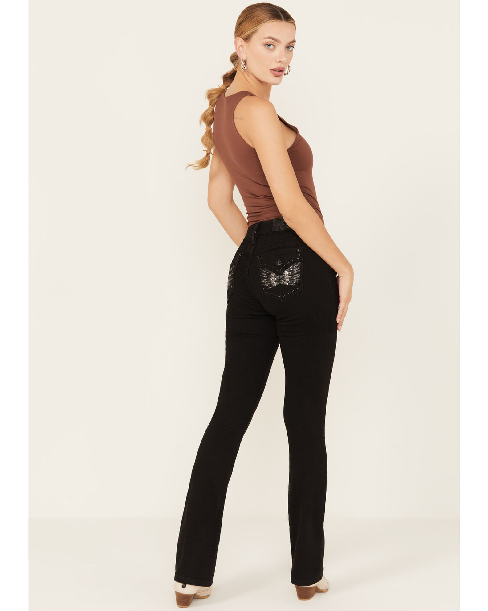 Black stretch bootcut jeans top