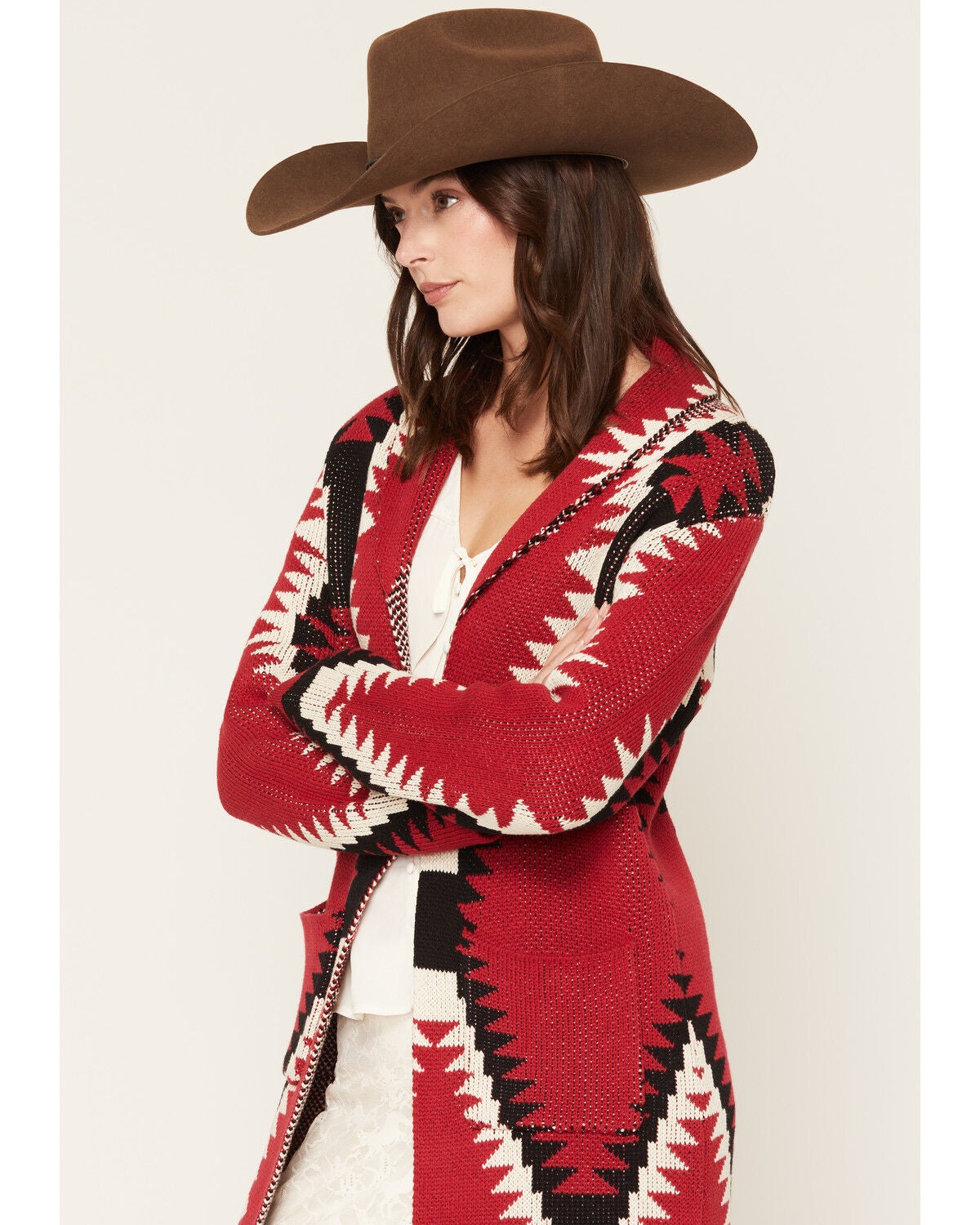 Image #2 - Tasha Polizzi Women's Coco Southwestern Print Knit Cardigan, Red, hi-res