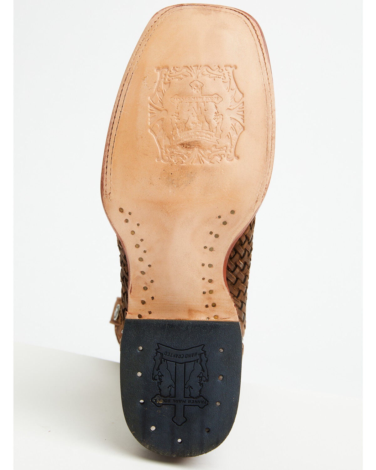 Image #7 - Tanner Mark Men's Basketweave Western Boots - Broad Square Toe, Honey, hi-res