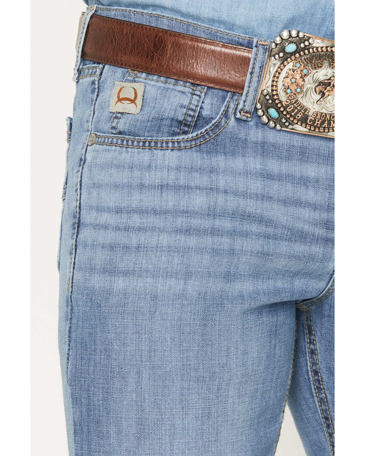 Image #2 - Cinch Men's Light Wash Ian Slim Bootcut Performance Stretch Denim Jeans, Indigo, hi-res