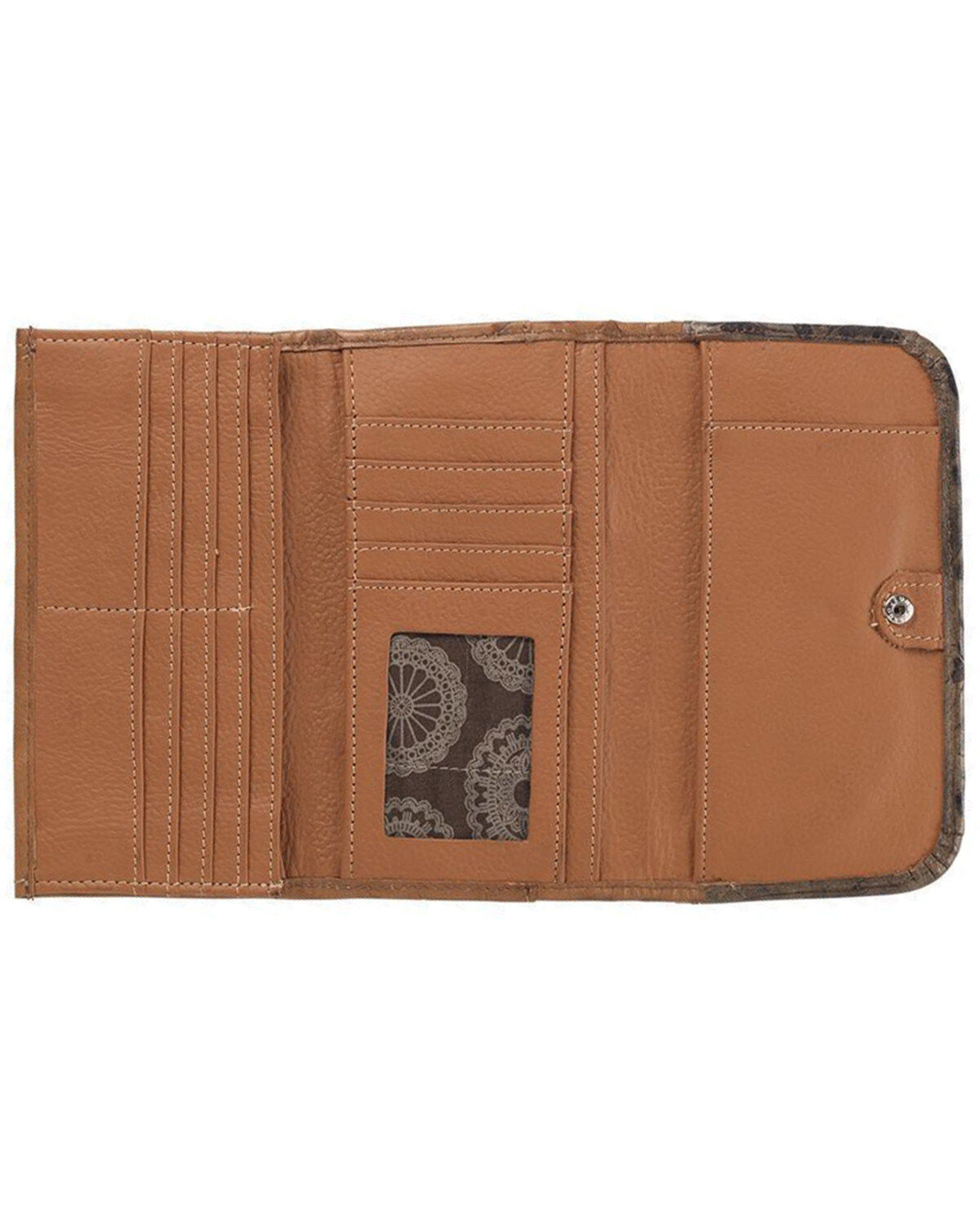Image #3 - American West Women's Texas Rose Tooled Trifold Wallet, Tan, hi-res