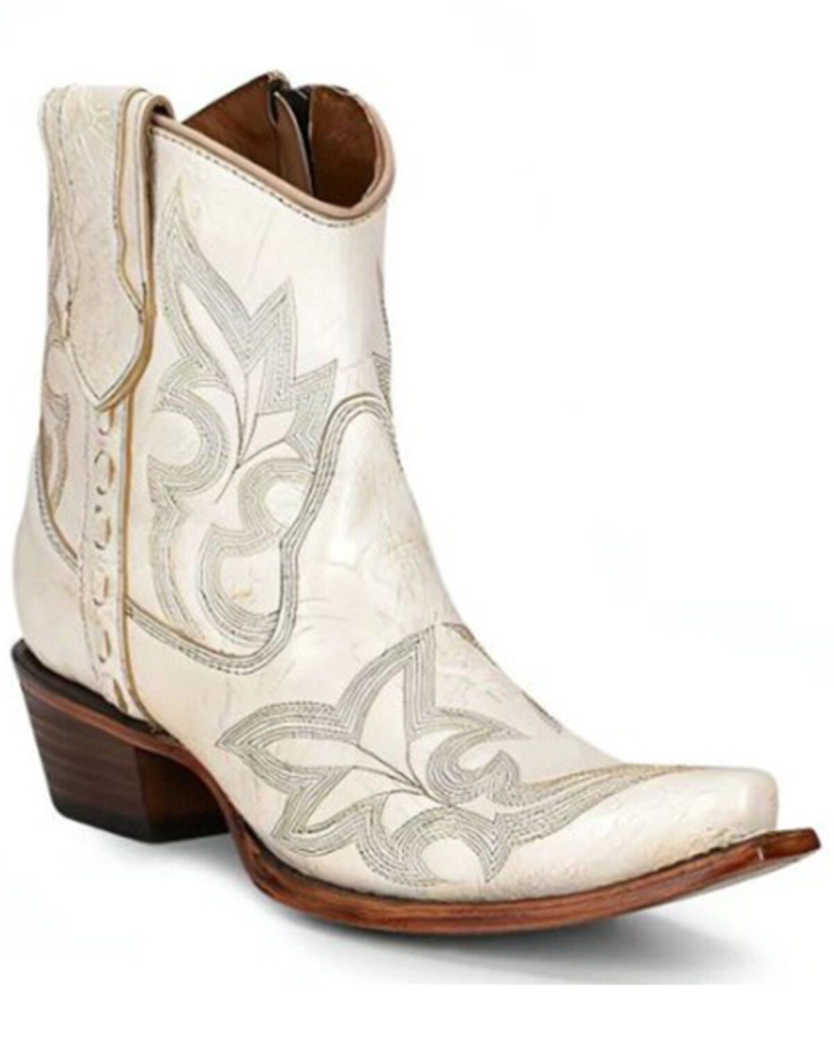 Circle G Women's Pearl Embroidered Western Booties - Snip Toe, Ivory, hi-res