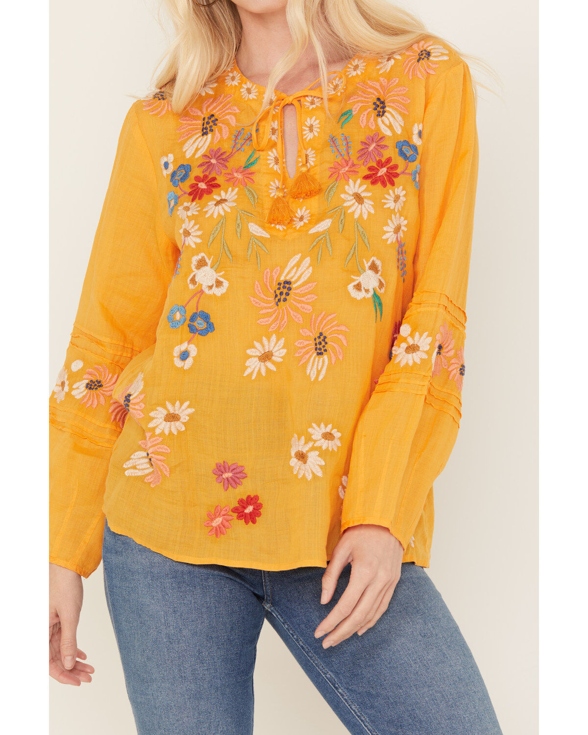 Image #3 - Johnny Was Women's Marissa Floral Embroidered Long Sleeve Pintuck Blouse, Gold, hi-res