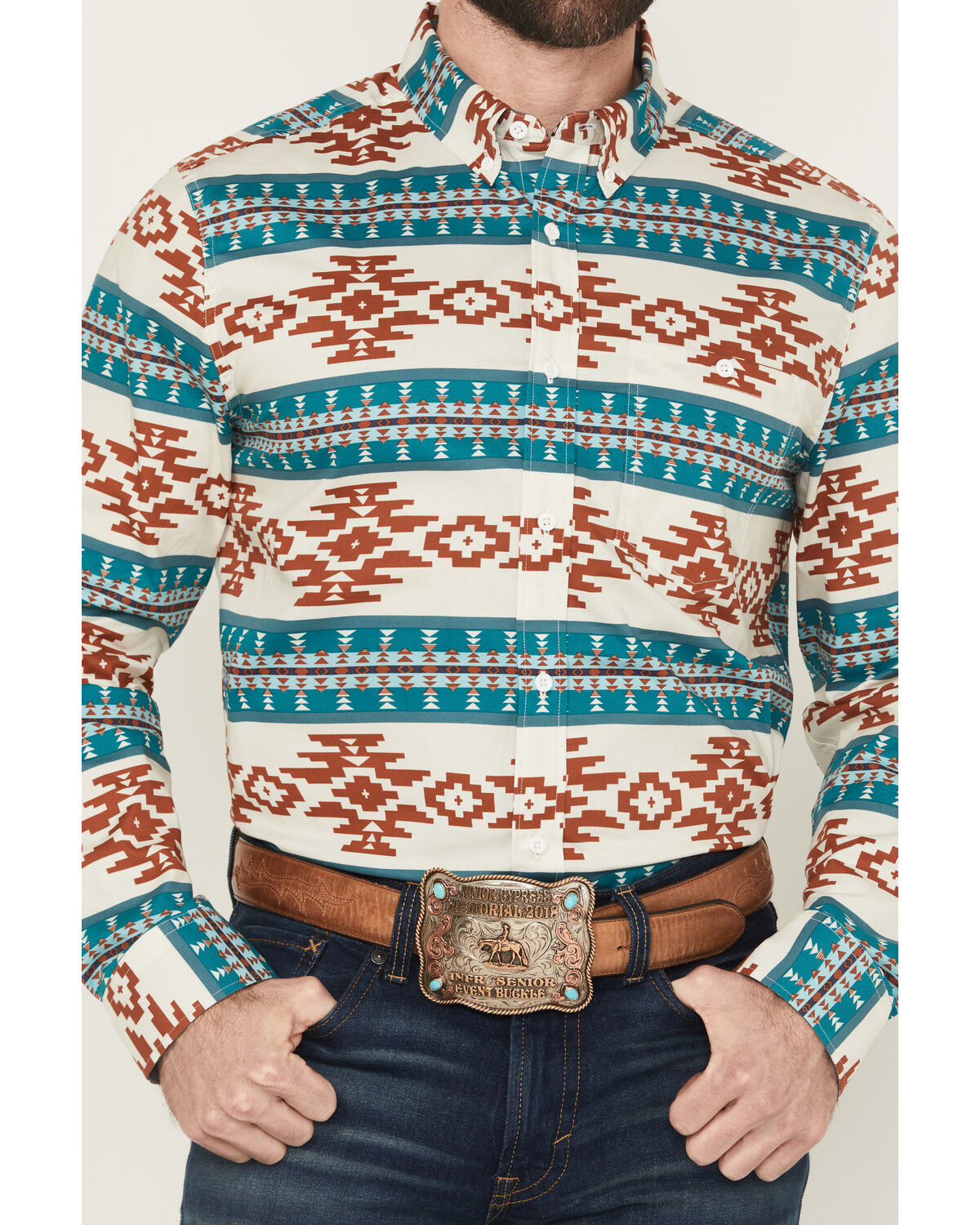 Product Name:  RANK 45® Men's Hansan Southwestern Striped Long Sleeve Button-Down Stretch Western Shirt