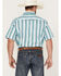 Panhandle Select Men's Serape Striped Print Short Sleeve Pearl Snap Western Shirt , Aqua, hi-res