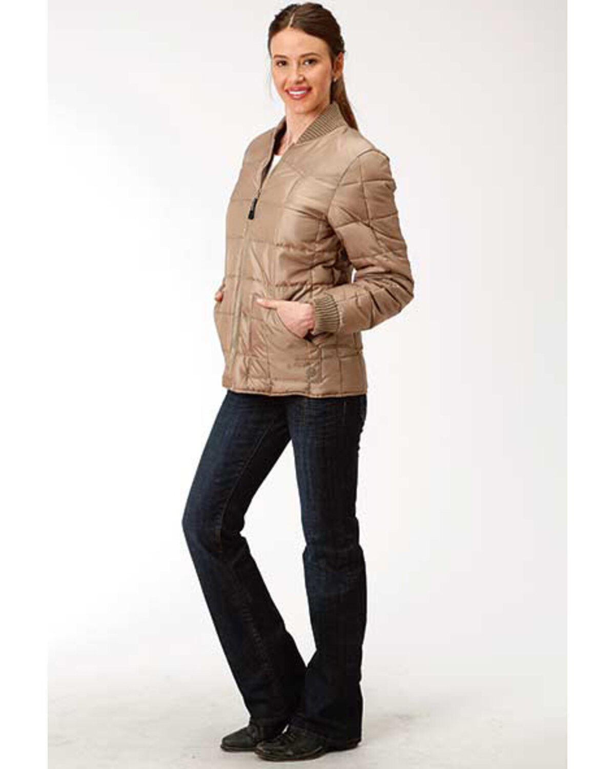 Image #3 - Roper Women's Brown Poly Window Pane Quilted Jacket, Brown, hi-res