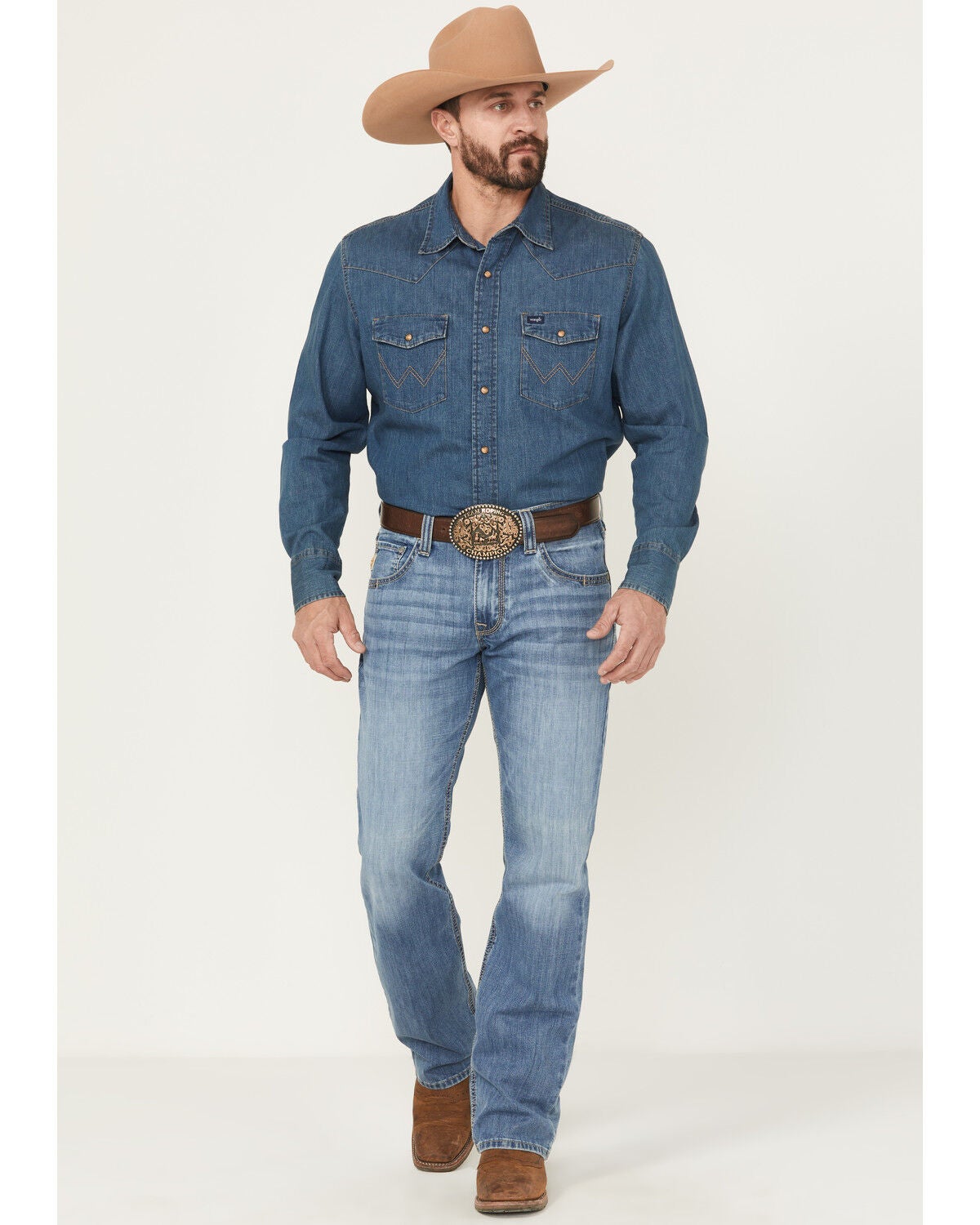 Cinch Men's Carter 2.0 Light Wash Relaxed Bootcut Performance Stretch Denim Jeans, Light Wash, hi-res