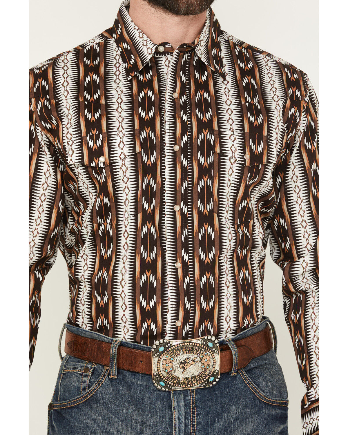 Product Name:  Wrangler Men's Checotah Southwestern Striped Print Long Sleeve Pearl Snap Western Shirt