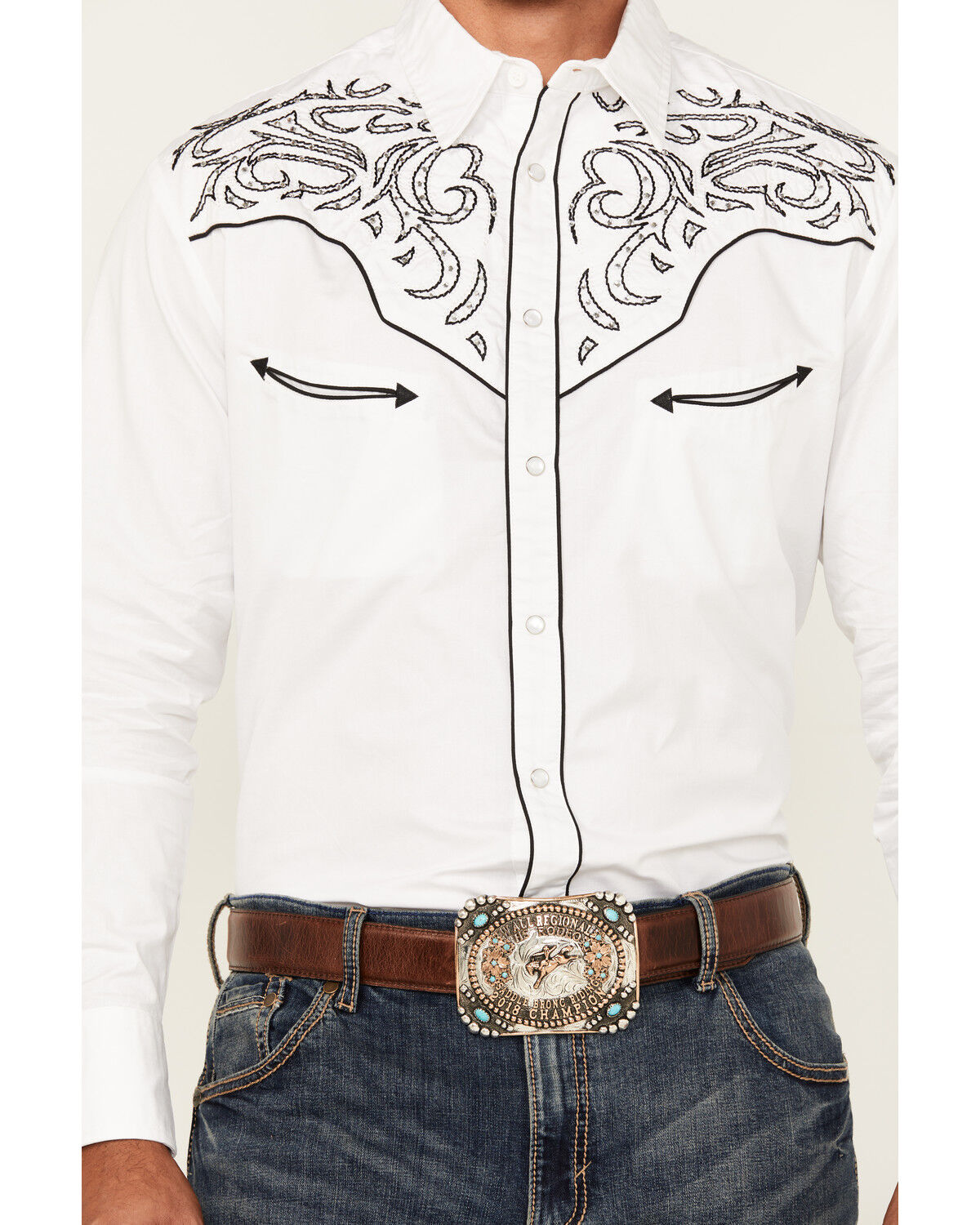 Product Name:  Rodeo Clothing Men's Embellished Yoke Long Sleeve Pearl Snap Western Shirt