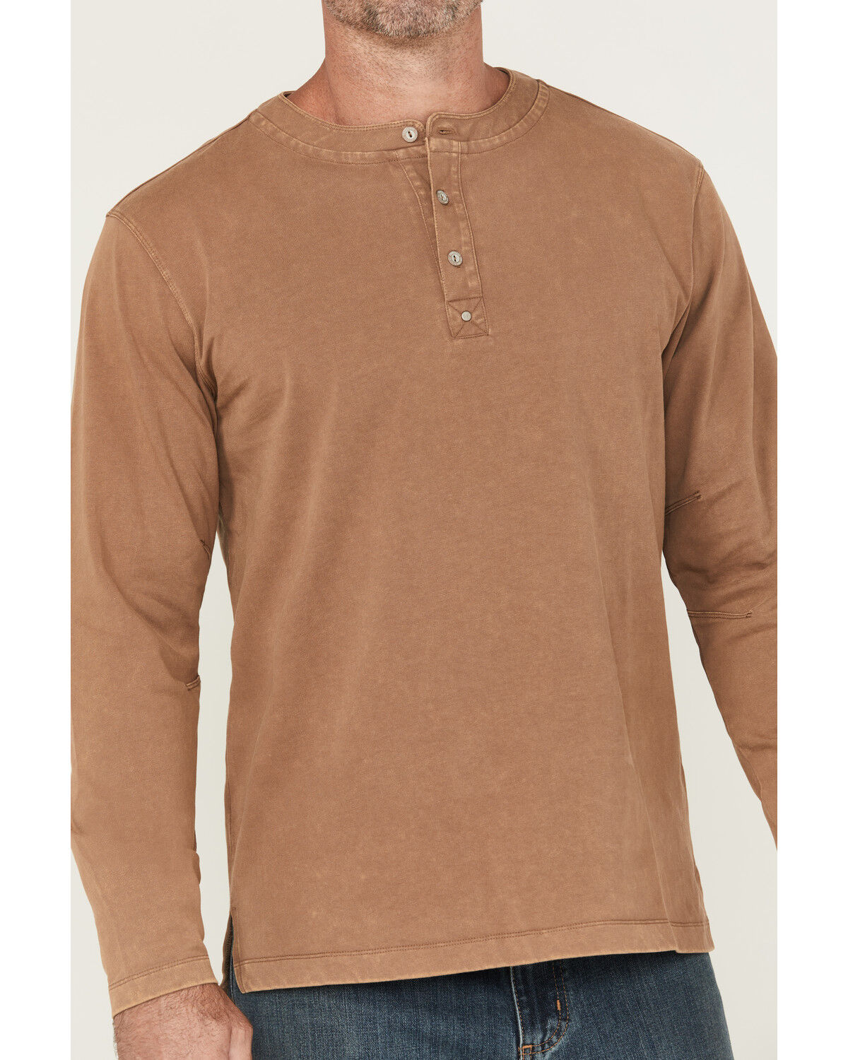 Image #3 - Thorogood Men's Heavyweight Vintage Wash Long Sleeve Henley Shirt, Khaki, hi-res