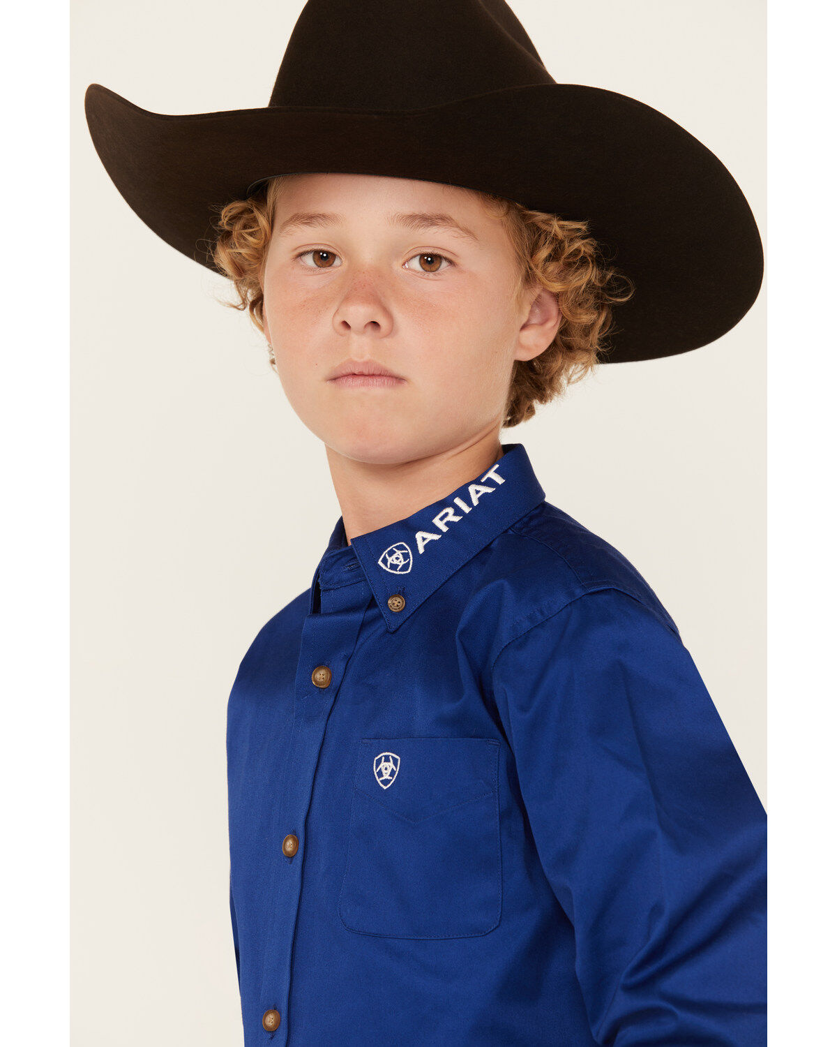 Image #3 - Ariat Boys' Solid Twill Team Logo Long Sleeve Button-Down Western Shirt, Blue, hi-res