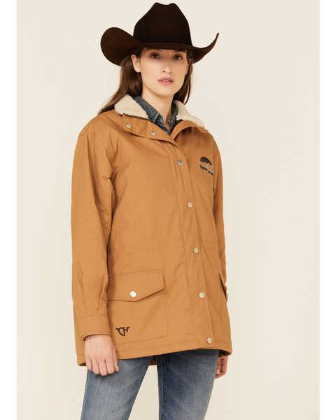Cowgirl Hardware Women's Camel Canvas Sunset Horse Ranch Patch Snap-Front Jacket , Camel, hi-res