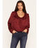 Image #1 - Wonderwest Women's Horse Jacquard Ruffle Bubble Hem Top, Dark Red, hi-res