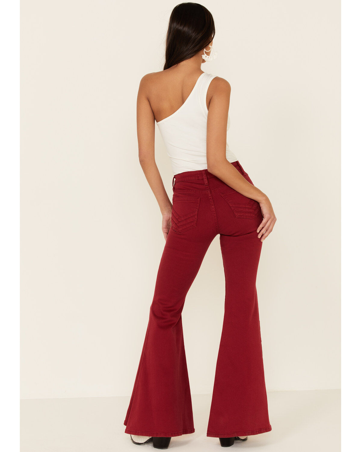Image #3 - Shyanne Women's Red Seamed Pocket Flare Jeans, , hi-res