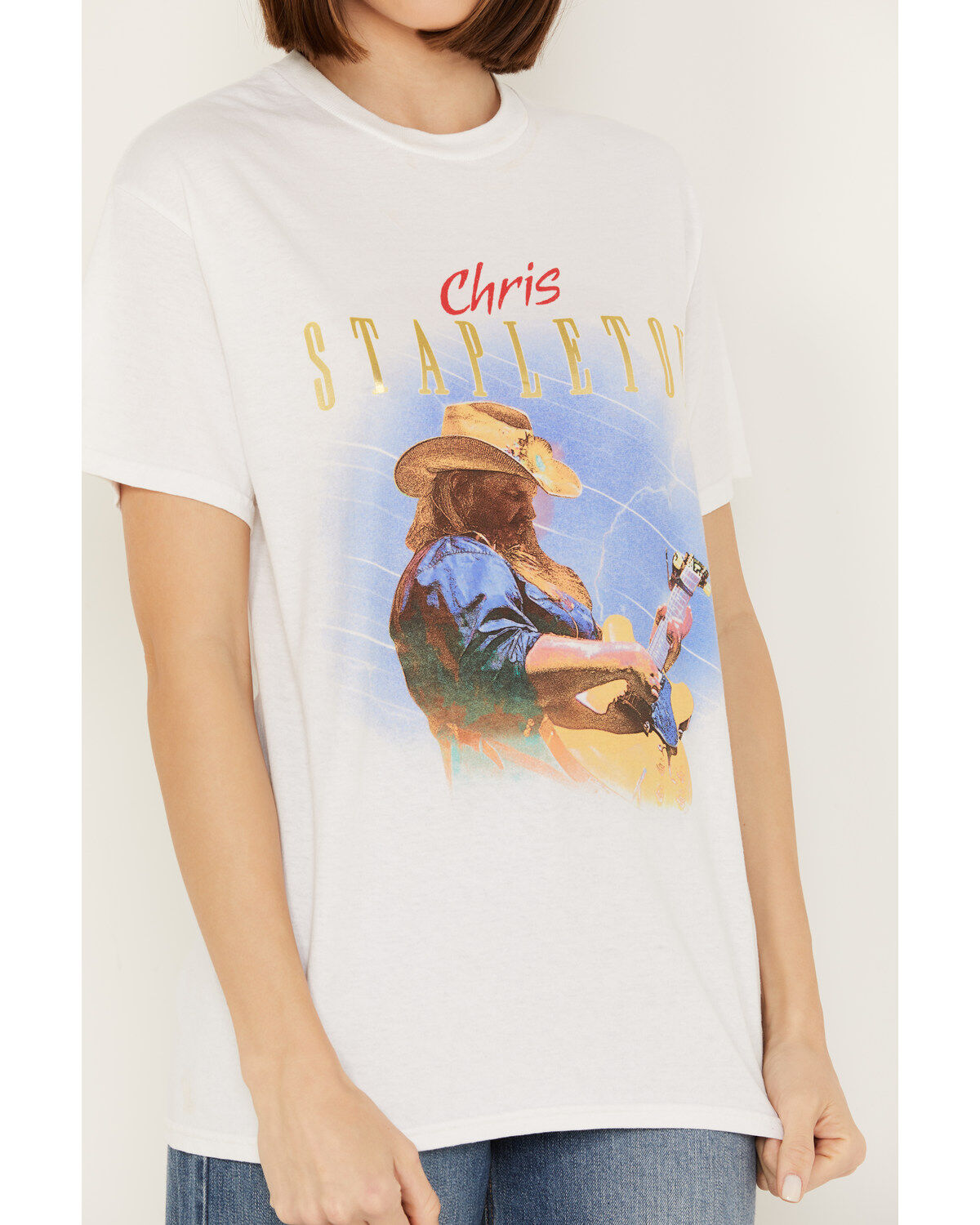 Image #3 - Merch Traffic Women's Chris Stapleton Metallic Oversized Short Sleeve Graphic Tee, White, hi-res