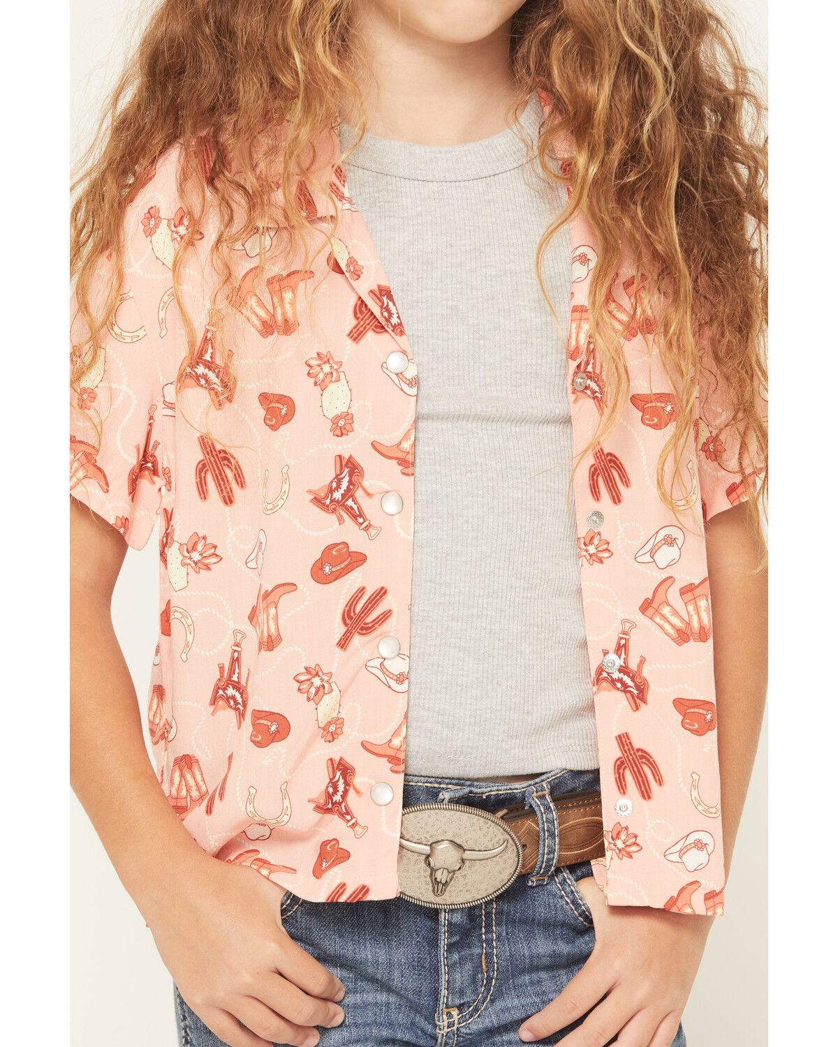 Image #3 - Wrangler Girls' Conversation Print Short Sleeve Snap Western Shirt, Pink, hi-res