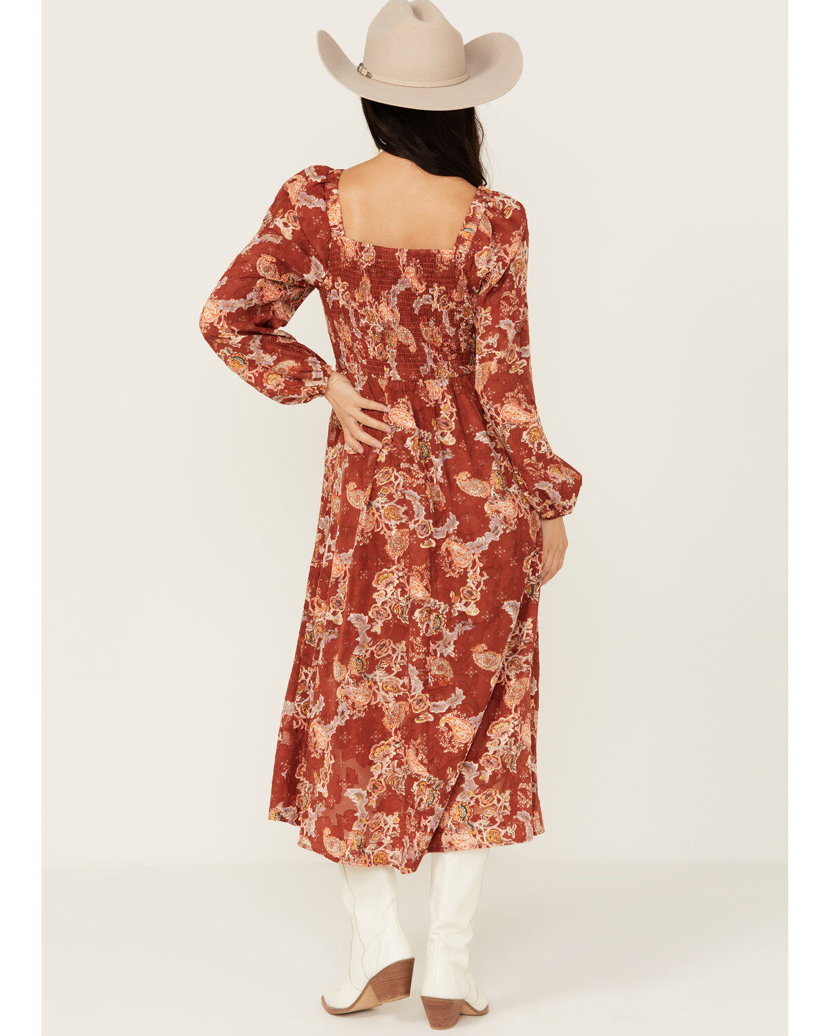 Image #4 - Jolt Women's Long Sleeve Floral Jacquard Chiffon Midi Dress, , hi-res