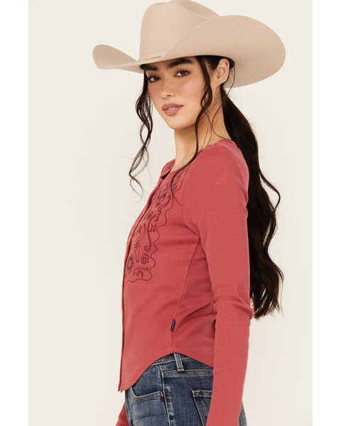 Image #2 - Wrangler Women's Embroidered Long Sleeve Snap Shirt , Light Red, hi-res