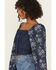 Image #2 - Wrangler Retro Women's Floral Tapestry Sleeve Denim Blouse, Dark Wash, hi-res