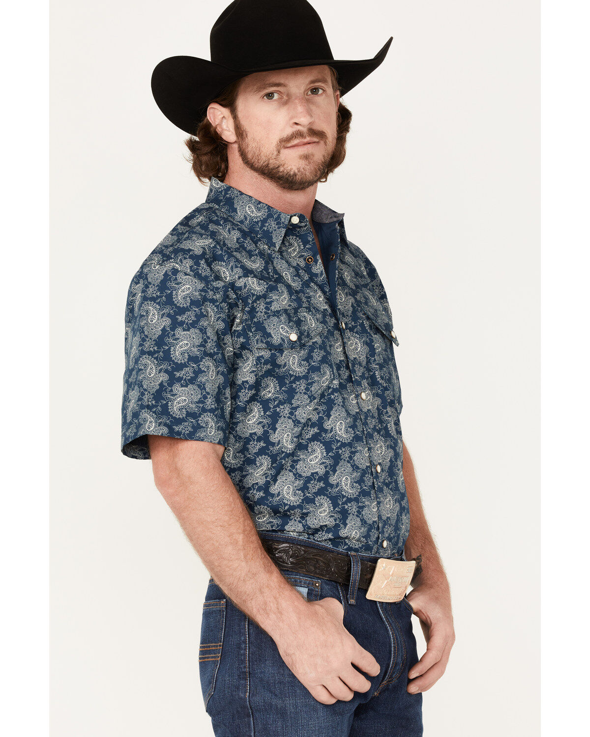 Image #2 - Cody James Men's Showcase Paisley Print Pearl Snap Western Shirt, Navy, hi-res