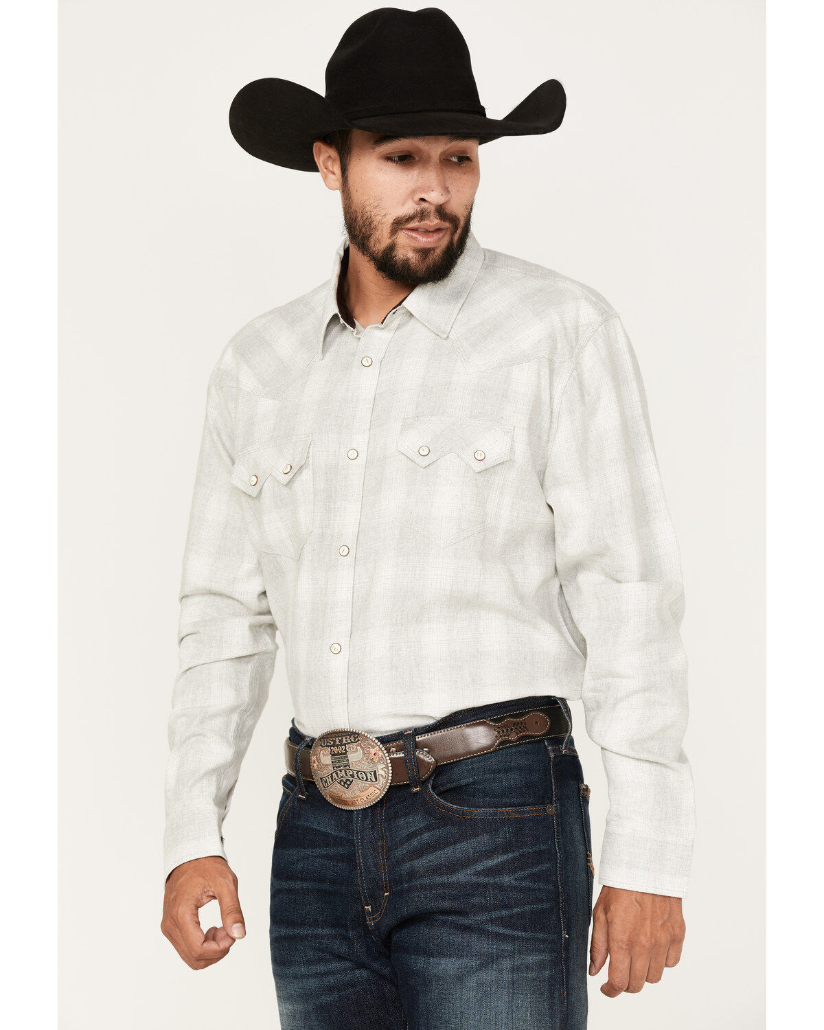 Image #1 - Moonshine Spirit Men's Ethonol Plaid Print Long Sleeve Snap Western Flannel Shirt, Cream, hi-res