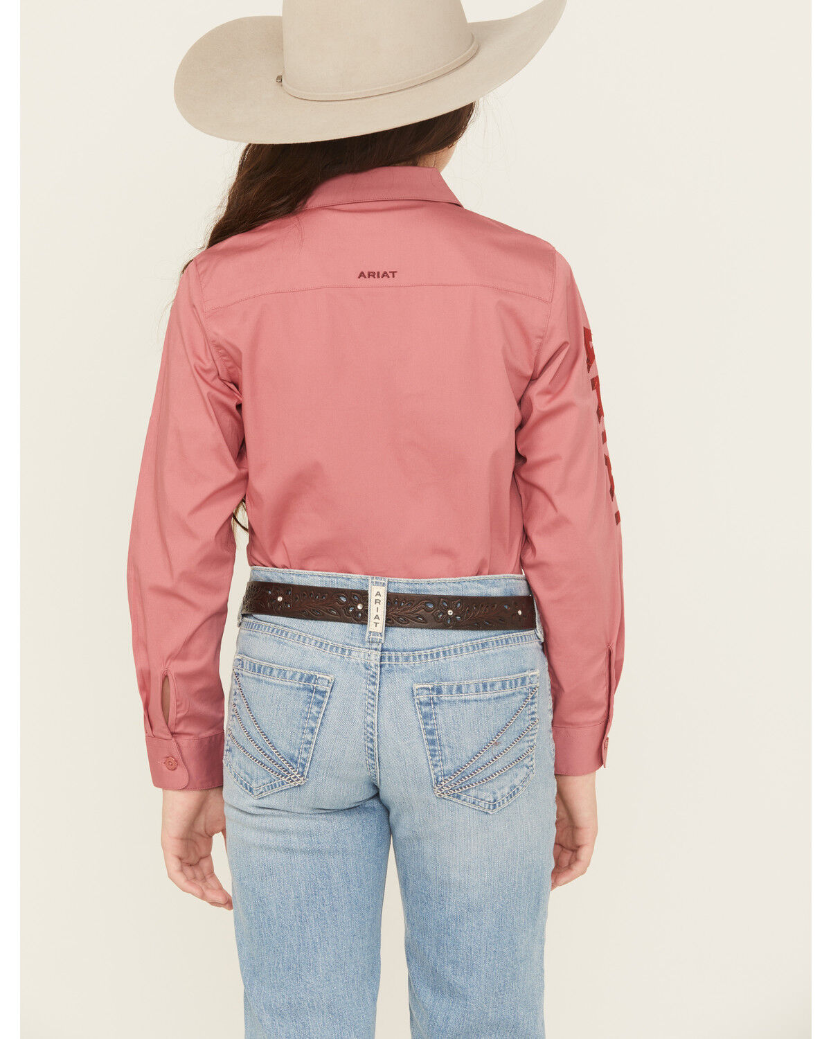 Image #4 - Ariat Girls' Team Kirby Long Sleeve Button-Down Stretch Western Shirt, Pink, hi-res