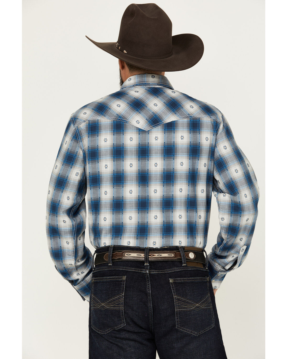 Image #4 - Wrangler Retro Men's Premium Plaid Print Long Sleeve Snap Western Shirt, Blue, hi-res