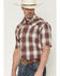 Image #2 - Stetson Men's Plaid Print Short Sleeve Snap Western Shirt, Burgundy, hi-res