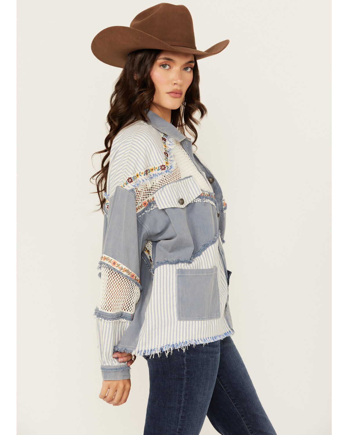 Product Name:  People Of Leisure Women's Patchwork Floral Long Sleeve Button-Down Shirt